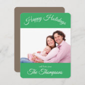 ファミリーフォトハッピーホリデーズスクリプトグリーンアクセント シーズンカード (正面/裏面)