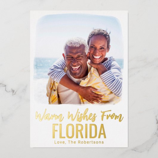 ファミリーフォトビーチクリスマスカード水彩箔 箔シーズンカード (正面)