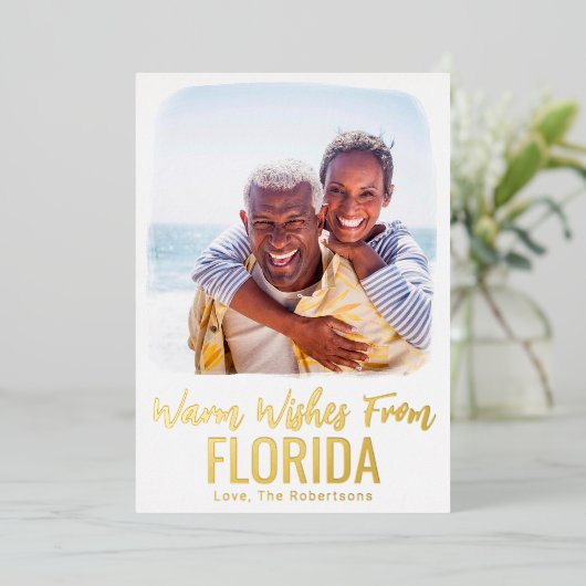 ファミリーフォトビーチクリスマスカード水彩箔 箔シーズンカード (立ち正面)