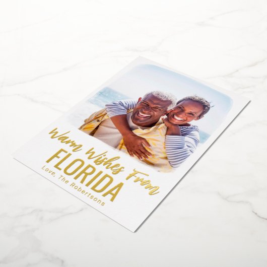 ファミリーフォトビーチクリスマスカード水彩箔 箔シーズンカード (回転した状態)