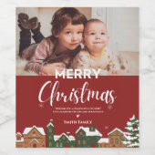 ファミリーフォトフェスティバルレッドホリデーメリークリスマス ワインラベル (シングルラベル)