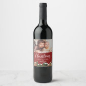 ファミリーフォトフェスティバルレッドホリデーメリークリスマス ワインラベル (正面)