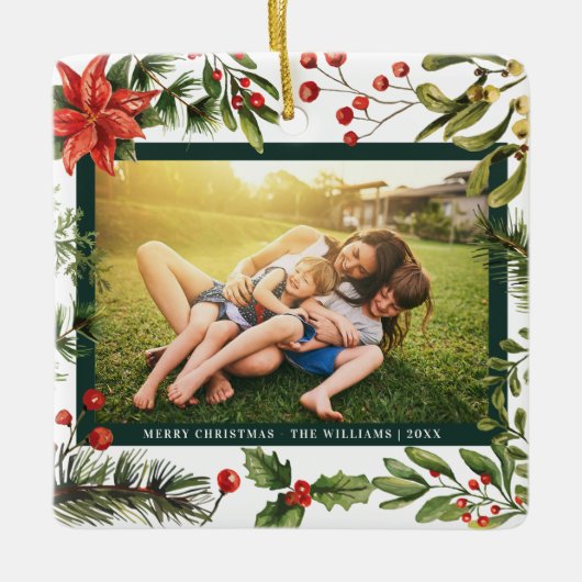 ファミリーフォトフローラレッドベリーの休日 セラミックオーナメント (正面)