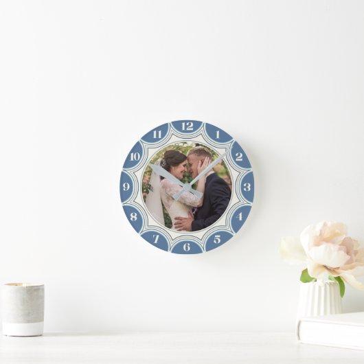 ファミリーフォトブルーコースト日が差すこと パーソナライズされた ラウンド壁時計 (ホーム)
