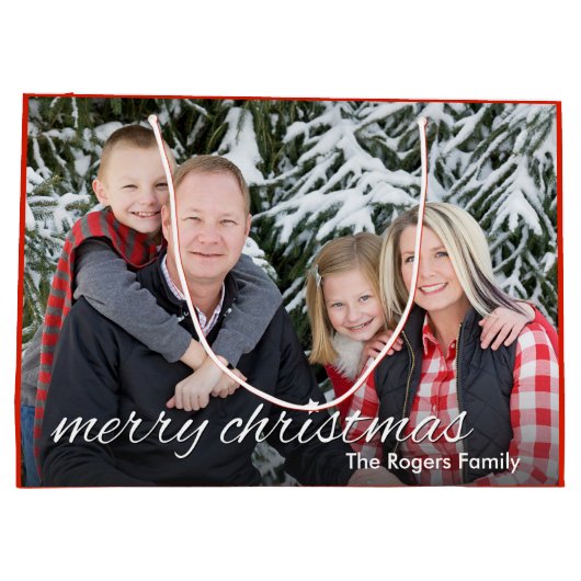 ファミリーフォトメリークリスマスカスタム ラージペーパーバッグ (裏面)