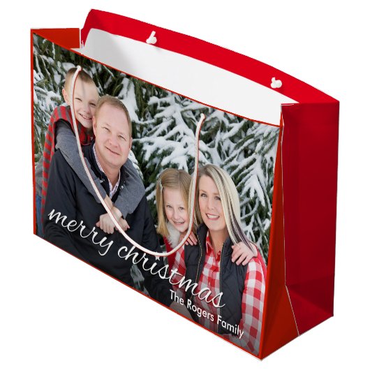 ファミリーフォトメリークリスマスカスタム ラージペーパーバッグ (裏面アングル)