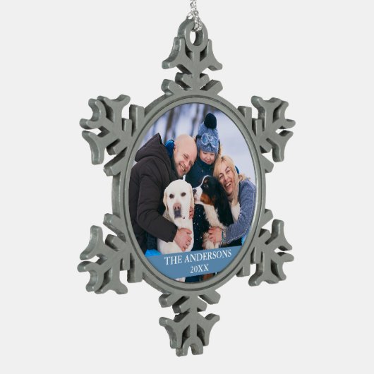 ファミリーフォトライトブルー スノーフレークピューターオーナメント (左)