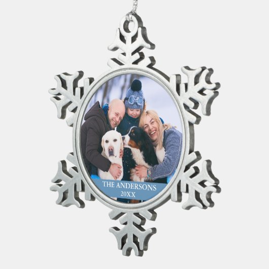 ファミリーフォトライトブルー スノーフレークピューターオーナメント (右)