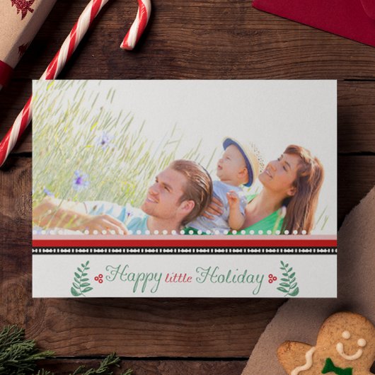 ファミリーフォトレッドグリーンホリーハッピーリトルホリデー シーズンポストカード
