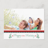 ファミリーフォトレッドグリーンホリーハッピーリトルホリデー シーズンポストカード (正面)