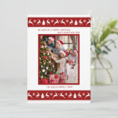 ファミリーフォトレッドホワイトトナカイのホリデーカード シーズンカード (スタンド正面)