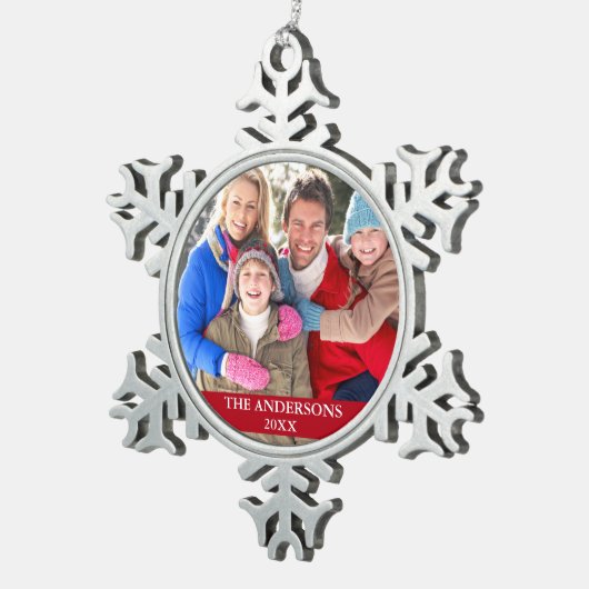 ファミリーフォトレッド スノーフレークピューターオーナメント (右)