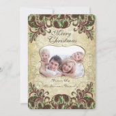 ファミリーフォトワイン&グリーンピーコッククリスマスカード シーズンカード (正面)