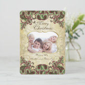 ファミリーフォトワイン&グリーンピーコッククリスマスカード シーズンカード (スタンド正面)