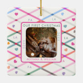ファミリーフォト初めてのクリスマスファラパステルパターン セラミックオーナメント (裏面)