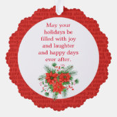 ファミリーフォト名前をカスタムするクリスマスレッド&グリーン オーナメントカード (裏面)