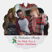 ファミリーフォト名前をカスタムするクリスマスレッド&グリーン オーナメントカード (正面)
