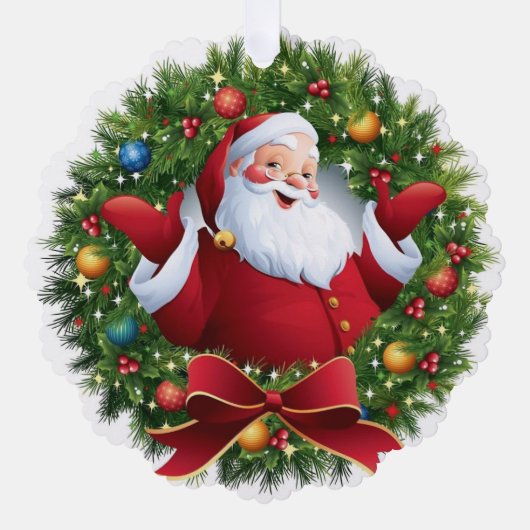 ファミリーフォト名前をカスタムするサンタクロース オーナメントカード (正面)