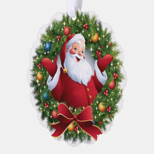 ファミリーフォト名前をカスタムするサンタクロース オーナメントカード (左)