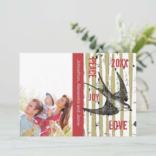 ファミリーフォト樺の木ツリーヴィンテージ鳥 (スタンド正面)