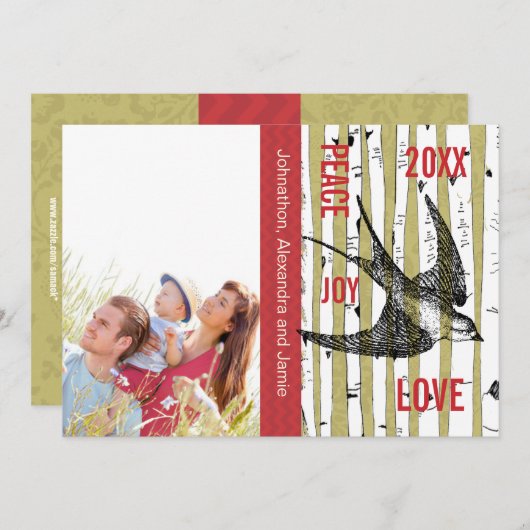 ファミリーフォト樺の木ツリーヴィンテージ鳥 (正面/裏面)