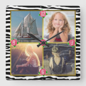 ファミリーフォト追加4写真|ゼブラバラ スクエア壁時計 (正面)