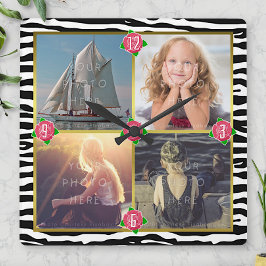 ファミリーフォト追加4写真|ゼブラバラ スクエア壁時計