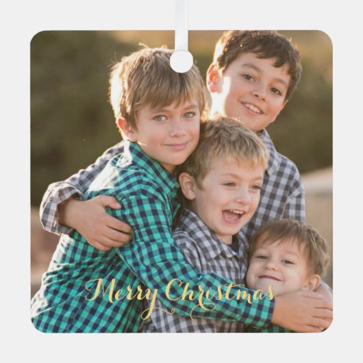 ファミリーフォト金ゴールドスエレガントクリプトの作成 メタルオーナメント (正面)