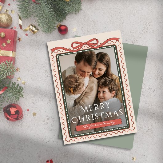 ファミリーフォト ヴィンテージ クリスマス スタンプ コケティー 招待状