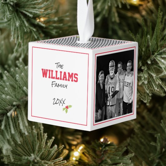 ファミリーフォト 名前 年 SPORTS ホリー クリスマス キューブオーナメント (ツリー)