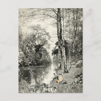 ファミリーフォレストヴィンテージアート1800年代ウォルドバッシェマンテ ポストカード