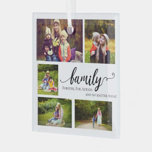 ファミリーフォーエバー5フォトコラージュ引用文スウィート ガラスオーナメント (正面左)