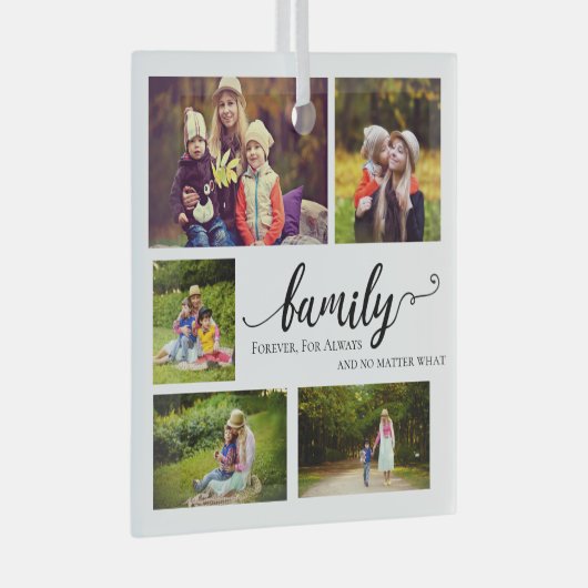 ファミリーフォーエバー5フォトコラージュ引用文スウィート ガラスオーナメント (正面右)