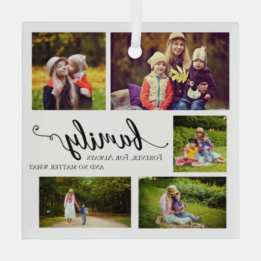 ファミリーフォーエバー5フォトコラージュ引用文スウィート ガラスオーナメント (裏面)