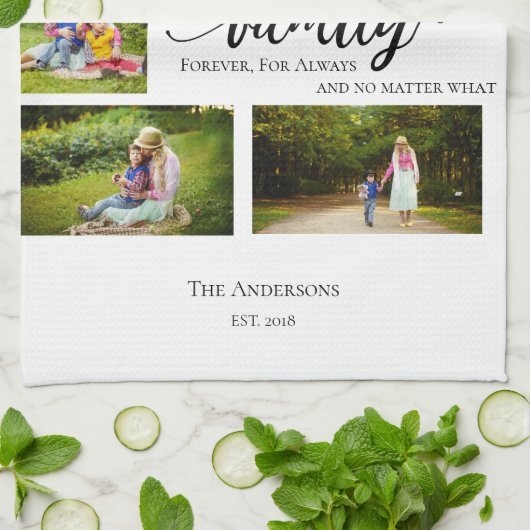 ファミリーフォーエバー5フォトコラージュ引用文スウィート キッチンタオル (折り畳み)