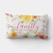 ファミリーフローラ水色ピンクのスクリプト素朴な木 ランバークッション (裏面)