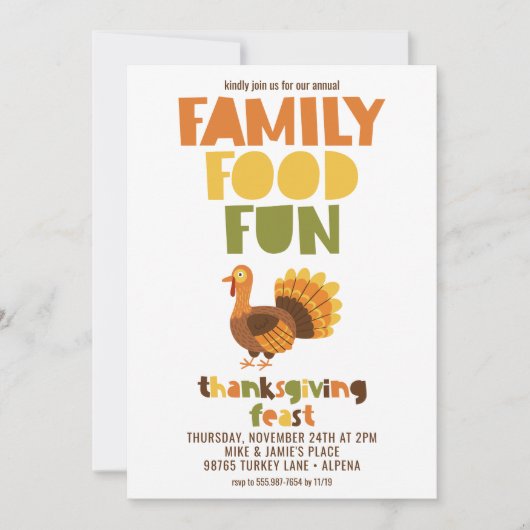 ファミリーフードおもしろい七面鳥感謝祭 招待状 (正面)