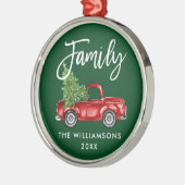 ファミリーブラシスクリプトヴィンテージレッドトラックグリーン メタルオーナメント (左)