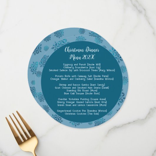 ファミリーブルークリスマスディナーラウンドメニューテンプレート メニュー (正面/裏面インサイチュ)