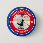 ファミリーブルーパーソナライズされたレッドチームアイスホッケー 缶バッジ (正面)