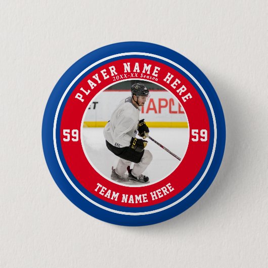ファミリーブルーパーソナライズされたレッドチームアイスホッケー 缶バッジ (正面)