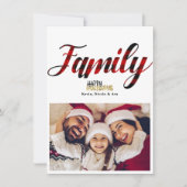 ファミリープレイド金ゴールドクリスマスホリデーフォトカード 招待状 (正面)