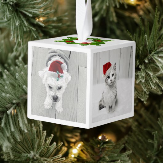 ファミリーペット写真クリスマスホリデーおもしろい キューブオーナメント (ツリー)