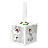 ファミリーペット写真クリスマスホリデーおもしろい キューブオーナメント (正面アングル)