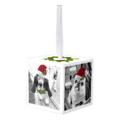 ファミリーペット写真クリスマスホリデーおもしろい キューブオーナメント (裏面アングル)