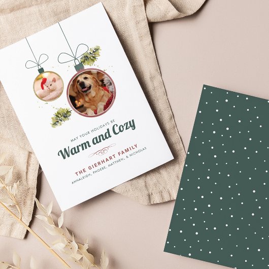 ファミリーペット写真モダンクリスマスホリデーカード