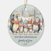 ファミリーペンギン5羽のクリスマス ペンギンのファーストクリスマス オーナメント 名入れ (左)