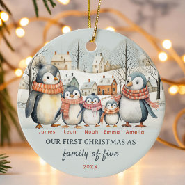 ファミリーペンギン5羽のクリスマス ペンギンのファーストクリスマス オーナメント 名入れ