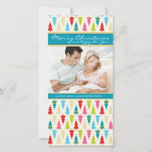ファミリーホリデーフォトカード:: patternedxmastree 1P シーズンカード (正面)