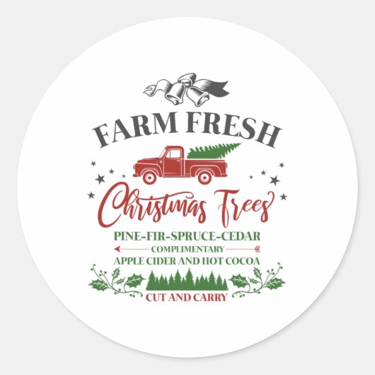 ファミリーホリデーヴィンテージファームフレッシュクリスマスツリー ラウンドシール (正面)